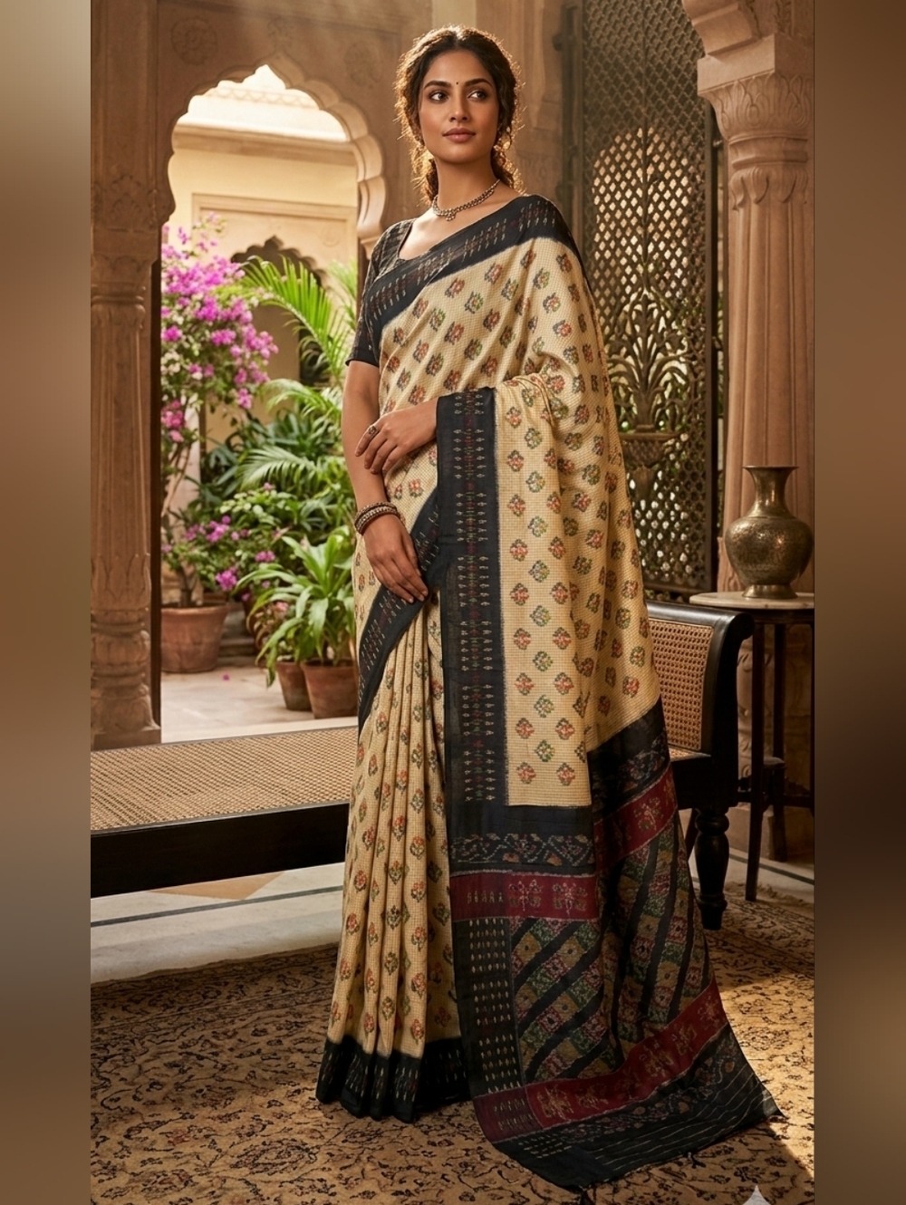 Women Pure Silk Contemporary Ikkat Saree Woven Border Multi Color Mint Condition